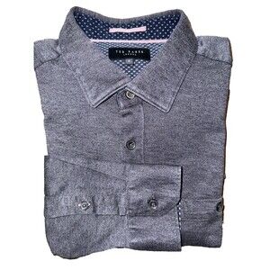 Ted Baker London Grey Cotton Button Down Shirt Long Sleeve Smart Casual Mens L